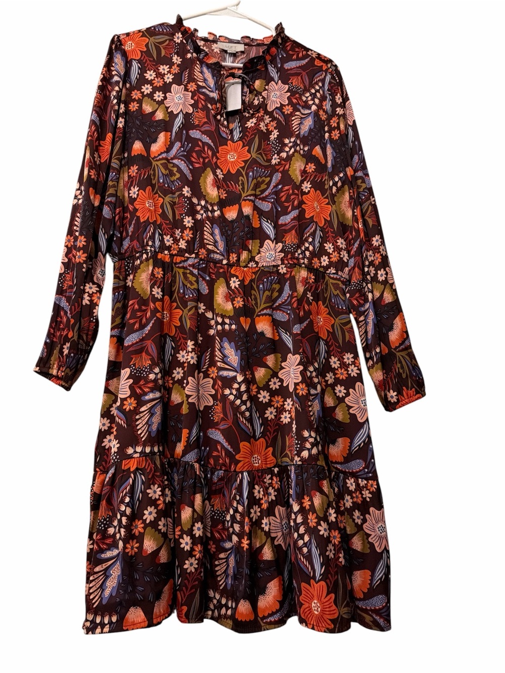 ✨ NWT Loft Outlet Floral Boho Tiered Midi Dress Long Sleeve Sz XL Dress✨